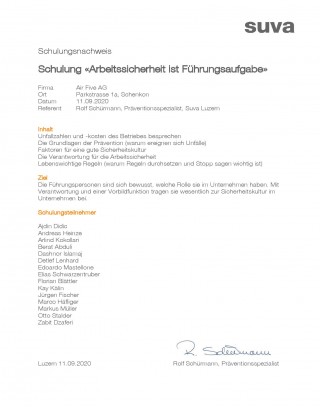 Schulungsnachweis Air Five AG